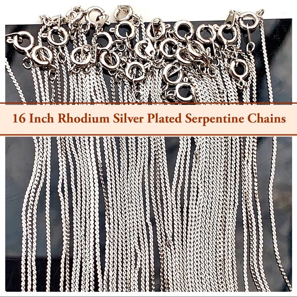 16" Serpentine Style Necklace Chains Rhodium Silver Plated